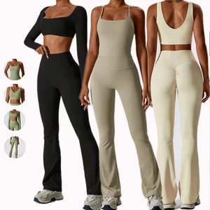 Conjunto de Yoga de 2 Piezas para Entrenamiento Ropa Deportiva para Mujer de Manga Corta y <span class=keywords><strong>Leggings</strong></span> para Fitness y Gimnasio Transpirable de Alta Elasticidad - Product Image 1