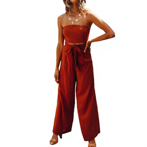 Premium Quality Casual Knee Length Jumpsuit for Women Wholesale Custom Design & Logo Print Strapless Breathable Eco-Friendly - Product Image 1