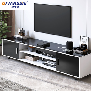 ตู้วางที<span class=keywords><strong>ว</strong></span>ีไม้สำหรับห้องนั่งเล่นสมัยใหม่ พร้อมลิ้นชักเก็บของแบบ LED และชั้นวางปรับระดับได้ - เฟอร์นิเจอร์ไม้รักษ์โลก - Product Image 1