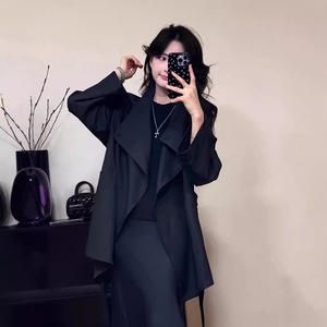 2024 Style coréen de haute qualité grand revers <span class=keywords><strong>court</strong></span> ample minceur Simple avec ceinture <span class=keywords><strong>Trench</strong></span> Coat - Product Image 3