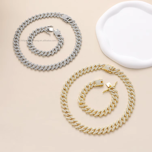 Necklace <b>Bracelet</b> - All Water <b>Crystals</b> - Cuban Chain - Strip Double Row - Buckle - Hip-hop DIY Accessory Tanjing Fashion - Product Image 3