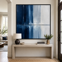 Peinture à l'huile abstraite bleu marine et blanc, art mural texturé minimaliste sur toile, fait main, taille personnalisée, décoration moderne pour hôtel