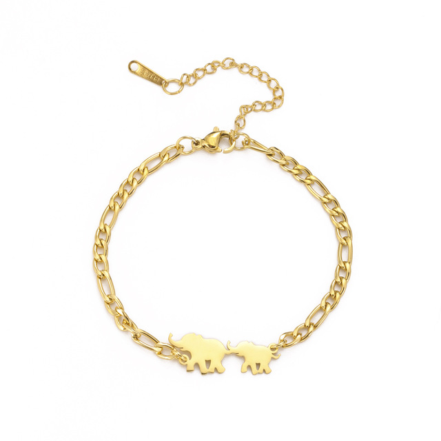 Double Layer Stainless Steel Chain Elephant Charm Blank Bracelets for Men Women Fine Animal Jewelry Friends Gift