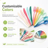 Kit de couverts jetables biodégradables et compostables CPLA écologiques, ensemble 3 en 1 (couteau, cuillère et fourchette)