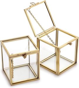 Luxury Gold Hexagon Glass Jewelry <b>Box</b> Glass Trinket <b>Box</b> Geometric Decorative Display Case for Rings Earrings <b>Keepsake</b> Organizer - Product Image 5