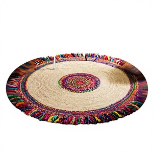 <b>Boho</b> Style Jute Reversible Area <b>Rug</b> Plush Pile Cushioned Washable Eco-Friendly Pet Friendly Home Exercise Camping Bedroom Living - Product Image 3