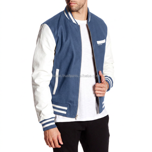 KVJ07 Veste universitaire coupe ajustée pour hommes, personnalisable, manches en cuir de laine noir blanc, broderie, décoration d'hiver, teint sans col - Product Image 3