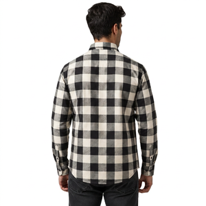 Custom Fashion Checkered Flannel <b>Shirt</b> | Vintage <b>Plaid</b> Button-Down <b>Shirt</b> | OEM ODM Men's collar down <b>shirt</b> Cotton Supplier - Product Image 2