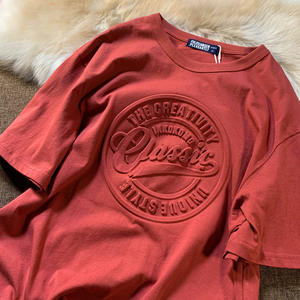 T-Shirt Uni Surdimensionné 100% Coton à Grammage Élevé, Vêtement Streetwear à Manches Courtes avec Logo Personnalisé Imprimé en Relief - Product Image 2