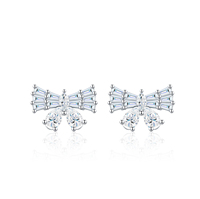 Boucles d'oreilles personnalisées en gros avec nœud, en moissanite, taille baguette et poire, couleur D VVS, certifiées GRA, en argent 925, motif papillon, pour femmes, OEM