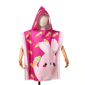 Cartoon Print Microfiber Baby Cloak Absorbent microfiber kids beach towel hooded poncho