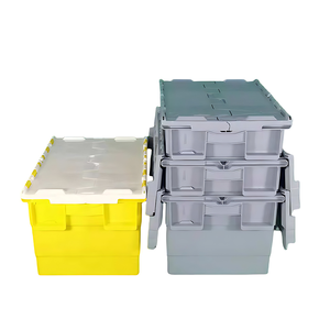 Warehouse <strong>Plastic</strong> Moving <strong>Crate</strong> <strong>Nestable</strong> Storage <strong>Attached</strong> <strong>Lid</strong> Containers Round Trip Tote Logistic Box for Transport - Product Image 3