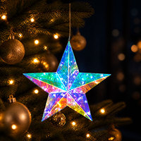 Adorno de Estrella LED Iridiscente al por Mayor, Patrón de Cristal 3D, Iluminación para Árbol de Navidad, Funciona con Pilas, Decoración Festiva para el Hogar