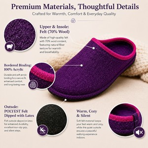 Pantuflas de fieltro ligeras para mujer, punta redonda, suela de látex antideslizante, suaves, para uso diario en casa en invierno. - Product Image 2