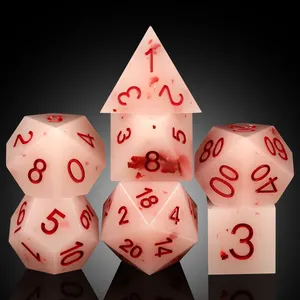 Ice Cream Game dice Sharp Edge DND Dice Set 7PCS Resin Dice Sets D&D with Gift Case for Dungeons and Dragon Game (Strawberry)