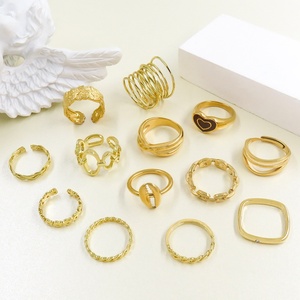 ชุดเครื่องประดับแฟชั่นแหวนสแตนเลสชุบทอง24สไตล์ดีไซน์แบบมินิมอล - Product Image 3