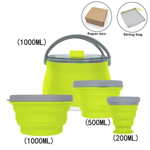 Silicone Outdoor Camping Cooking Set Camping Cooking Utensils Set Cookware Pot Bowl Cups Cook Set Silicon Foldable Water Kettle