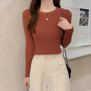 Suéteres de Mujer para Otoño y Primavera 2026, Camisetas de Manga Larga, Blusas de Oficina para Mujer, Color Sólido, Ajustadas, Casuales - Product Image 2