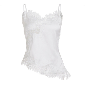 Top sin Mangas para Mujer, Estilo Y2K, con Encaje Dulce, Patchwork de Satén, Cuello en V, Dobladillo Irregular, Chaleco Moderno - Product Image 6