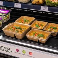 Boîte à salade/sushi jetable de qualité alimentaire en papier kraft brun recyclé, auto-élevable, 1200 ml, avec couvercle transparent en PET