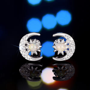 Orecchini a lobo placcati in argento con pietra opale per donna, regalo romantico, gioielli alla moda, orecchini in lega. - Product Image 3