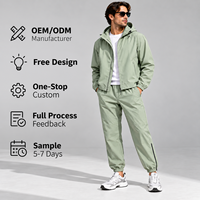 Ensemble de survêtement sport pour homme OEM personnalisé, coupe-vent, en Spandex et Nylon, 2 pièces, veste à capuche zippée intégrale et pantalon de jogging, couleur unie