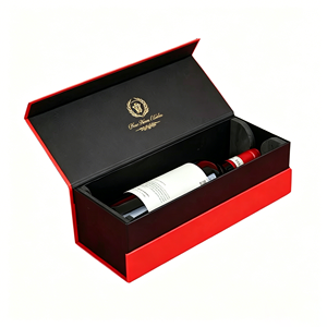 Boîte cadeau rigide personnalisée pour vin avec fermeture magnétique dissimulée et estampage à chaud doré - Emballage écologique pour marques de luxe - Product Image 1