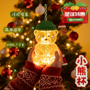 Venta al por mayor: Taza de cristal transparente creativa y bonita de 600ml para leche, té o café, con diseño de oso y tapa de silicona con pajita. - Product Image 3