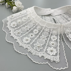 LHY elegante negro personalizable <span class=keywords><strong>Floral</strong></span> con cuentas encaje apliques poliéster Soluble en agua chal tela <span class=keywords><strong>Collar</strong></span> para señoras vestido blusa - Product Image 2