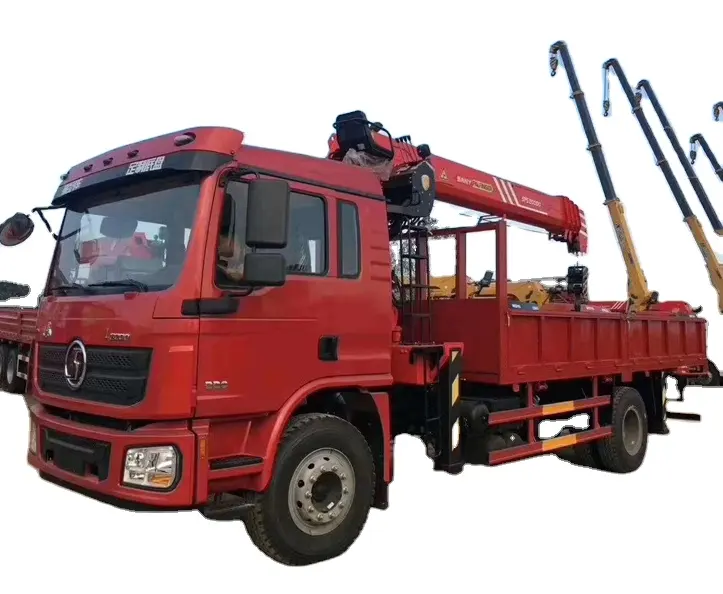 China Fabrikant Shacman L3000 8 Ton 6 Wielen Vrachtwagen Gemonteerde Kraan Met Rechte Arm Kraan Truck