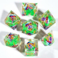 Ensemble de dés en résine polyédrique à cœur liquide transparent, écologique, avec logo personnalisé gravé, à bords vifs, pour jeux de société DND RPG, en gros
