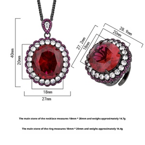 Vintage Eco-friendly Copper 18*20mm Red Zircon High Quality Black Gold Plated Necklace and <b>Ring</b> <b>Set</b> for <b>Women</b> - Product Image 2