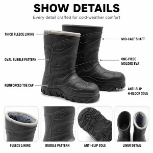 OEM Thick Plush Lined EVA Winter Boots Warm Mid Calf Waterproof Snow <strong>Wellies</strong> Anti Slip Sole Kids Adults Cold Weather Rain Boots - Product Image 3