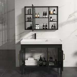 Factory Cheaper Price Aluminium Luxury Floating Bathroom Vanity Wall Mounted Aluminium Bathroom With Mirror Cabinet