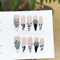 Faux ongles à presser faits main, motif serpent argenté 3D, luxe, blancs, forme stiletto, réutilisables, longs, à coller