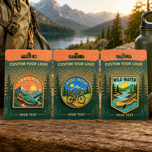 Juego de pines de solapa metálicos personalizados de esmalte suave para deportes al aire libre, ciclismo, trail running, canotaje, aventura en la montaña, OEM - Product Image 3