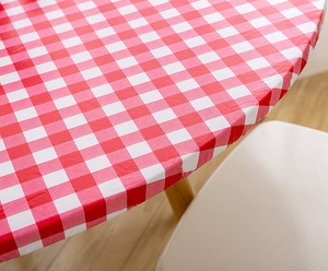 Đỏ Trắng Kẻ Sọc Flannel Ủng Hộ Cạnh Đàn Hồi Không Thấm Nước Wipeable Trong Nhà Ngoài Trời Patio Vòng Trang Bị Vinyl Khăn Trải Bàn Bìa - Product Image 4