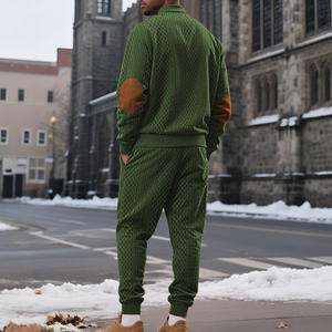 เสื้อสเวตเตอร์คอสูงลายแจ็คการ์ดสำหรับผู้ชายและกางเกงขายาว ชุดถักจากโพลีเอสเตอร์ สีพื้น สปอร์ต แคชชวล แขนยาว รุ่น DF-418 - Product Image 2