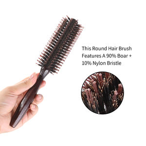 Cepillo de pelo redondo de <span class=keywords><strong>bambú</strong></span> natural de primera calidad, cepillo de pelo liso de nailon mezclado con cerdas de jabalí, cepillo de pelo redondo de mango largo - Product Image 6