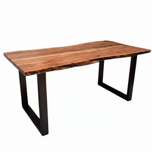 Mesa de Comedor de Lujo Ligero en Negro, Hierro Natural y Madera Maciza de Acacia y Mango con Patas de Metal para Restaurantes - Product Image 1