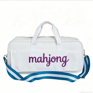Bolsa de Transporte Personalizada para Mahjong, de Lona, Blanca y Rosa, con Correa para el Hombro y Doble Asa - Product Image 4