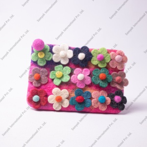 Handmade Wool Felt Flower Coin <b>Purse</b> Beautiful Floral Design Zipper Closure Customized Colors Christmas Gifts Decoration - Product Image 4