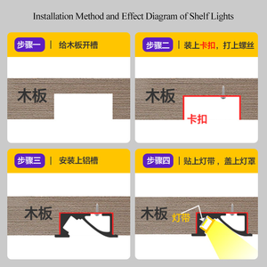 Profil Aluminium Ekstrusi LED, Profil Pemotong, Profil Aluminium Alur Tersembunyi dengan Jalur Lampu LED di Tepi, Lampu Kabinet - Product Image 5