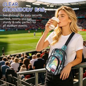Sac messager transparent en PVC, sac à bandoulière transparent avec fermeture éclair et imprimé chat pour les voyages quotidiens - Product Image 5