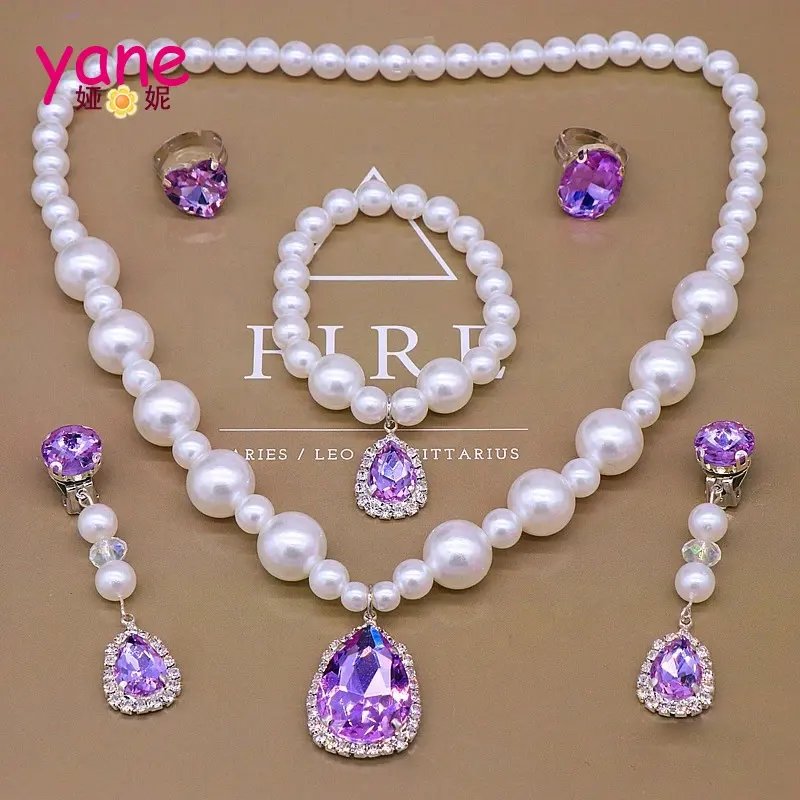 Pretty kids necklaces set imitation pearl necklaces with water drop shape kids jewelry accessories