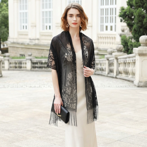 Women's Elegant <b>Black</b> Sheer Sparkle Cashmere Winter Cape Shawl Evening Party Shoulder Wrap Cover Lightweight Anti-Bacterial - Product Image 1