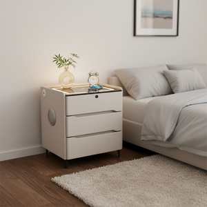 Table de chevet intelligente avec lecteur d'empreintes digitales, nouveau modèle nordique personnalisable, 3 tiroirs, chargeur de téléphone sans fil, meubles de chambre à coucher - Product Image 4
