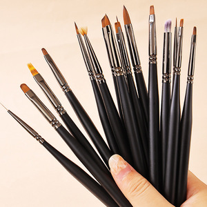 Matte Black Wooden Handle Nail Art Brush <b>Set</b> with Lid Liner Stripe Flat Round Oval 3D Acrylic Carving Ombre Gel Nail Brushes - Product Image 3