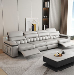 <span class=keywords><strong>Canapé</strong></span> modulaire de salon haut de gamme moderne à trois places avec structure en bois, revêtement en cuir blanc, rangement et caractéristiques écologiques - Product Image 1