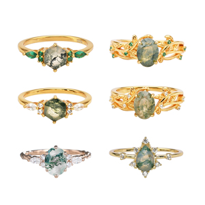Anillo <span class=keywords><strong>de</strong></span> Compromiso y <span class=keywords><strong>Boda</strong></span> <span class=keywords><strong>de</strong></span> Plata <span class=keywords><strong>de</strong></span> Ley 925 con Ágata Musgosa <span class=keywords><strong>para</strong></span> Mujer, Joyería Fina <span class=keywords><strong>de</strong></span> Lujo - Product Image 1